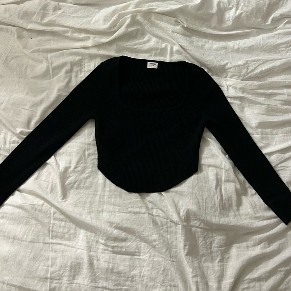 Cotton On Black Ribbed Crop Top Long Sleeve